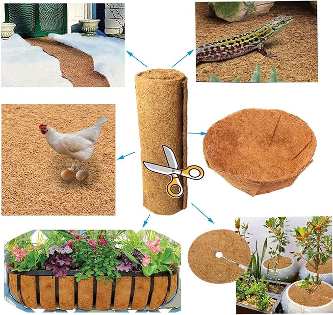 SUNYAY 16x80 inch Natural Coconut Coir Liner Sheets Coco Fiber Roll Coco Mat for Planter Flower Basket Liner Garden Decoration Animal Pet Pad