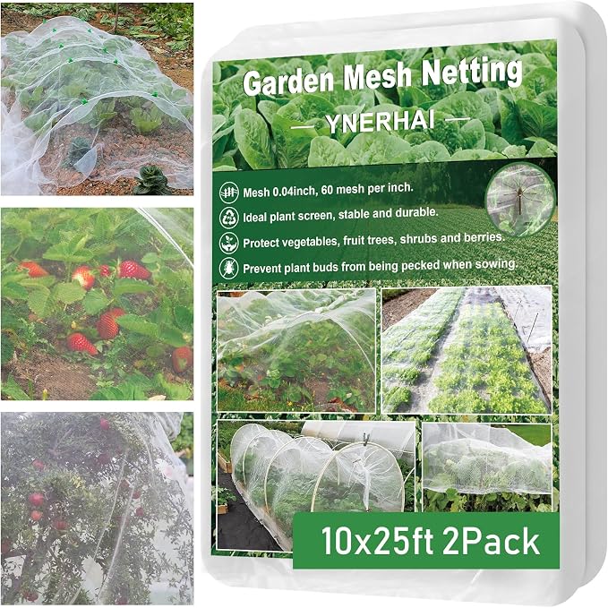 2Pack 10x25ft Garden Netting Mesh Barrier, Ultra Fine Mosquito Net for Patio,Garden Netting for Raised Beds,Fruit Tree Netting for Garden Protection Blueberry Bush Netting Cover