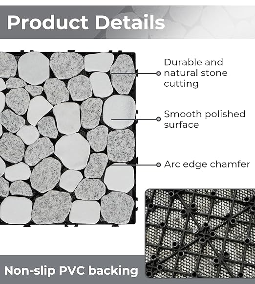 jxgzyy 4PCS Natural Stone Decking Tiles, 11.8"x11.8" Outdoor & Indoor DIY Interlocking Flooring, Marble Stepping Stones Landscaping Decor for Garden, Patio, Backyard, Balcony, Path, Off-White