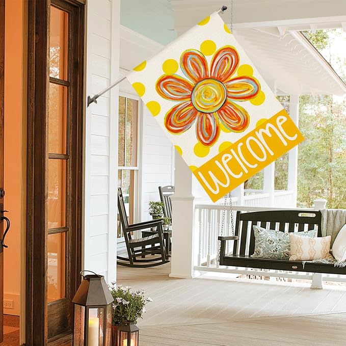 AVOIN colorlife Summer Floral House Flag 28x40 Inch Double Sided Outside, Polka Dots Seasonal Welcome Yard Outdoor Flag