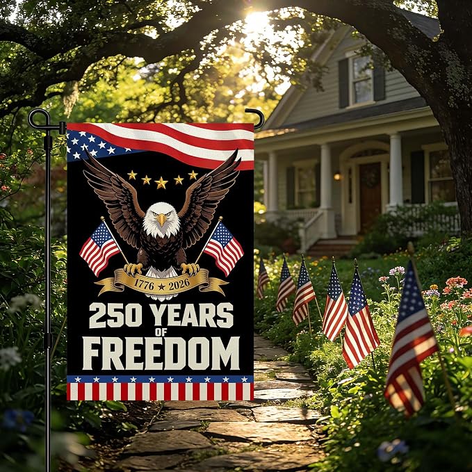 250 Anniversary USA Garden Flag, 12x18in Double Sided Waterproof Patriotic Eagle Flag 1776–2026, USA Outdoor Yard Decor
