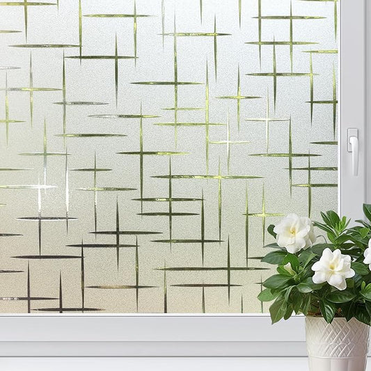 HIDBEA Window Privacy Film, Decorative Staic Cling Frosting Film, Heat Control UV Blocking Non-Adhesive Window Sticker for Home, Cross Pattern,23.6 X 78.7 Inches