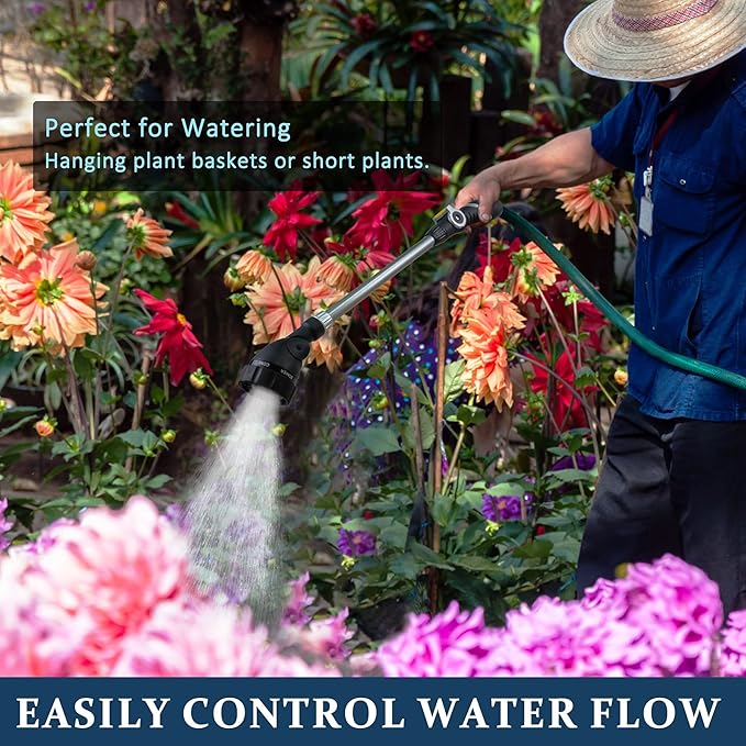 Watering Wand for Hanging Baskets & Windows, Lightweight 6-Spray Wand, Ergonomic Nozzle for Garden, Patio, Car Cleaning (Silver- Black, 22 Inch)