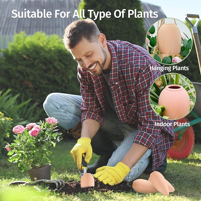 4 Pack Terracotta Watering Spikes, Plant Watering Devices Wine Bottle Automatic Plant Self Watering Spikes for Vacations, Clay Self-Watering Stakes for Indoor Outdoor Plants