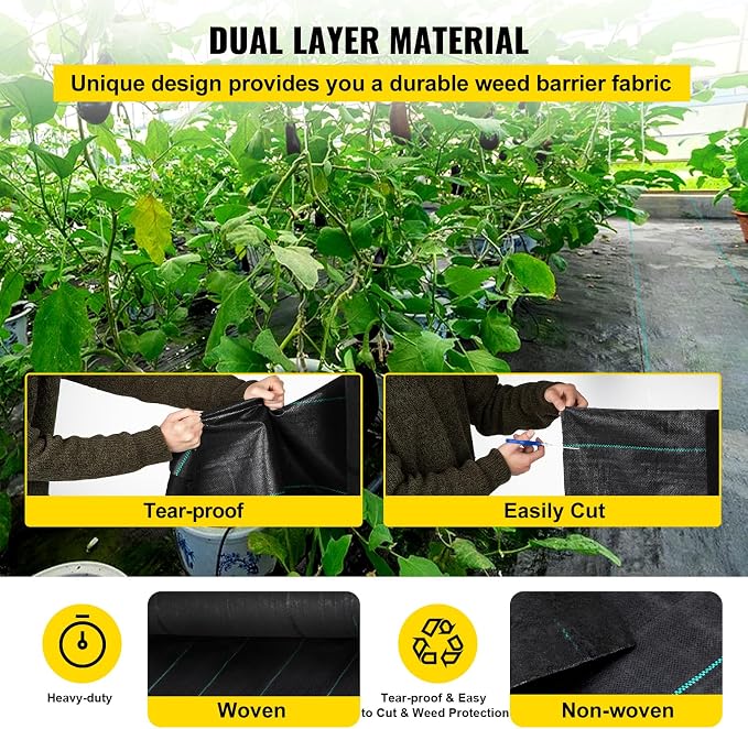 VEVOR Weed Fabric Barrier Heavy Duty, 4x300FT 5.8oz Weed Blocker Fabric, Woven Landscape Fabric, Garden Weed Barrier, Control Ground Cover, Geotextile, Gardening Mat, Black