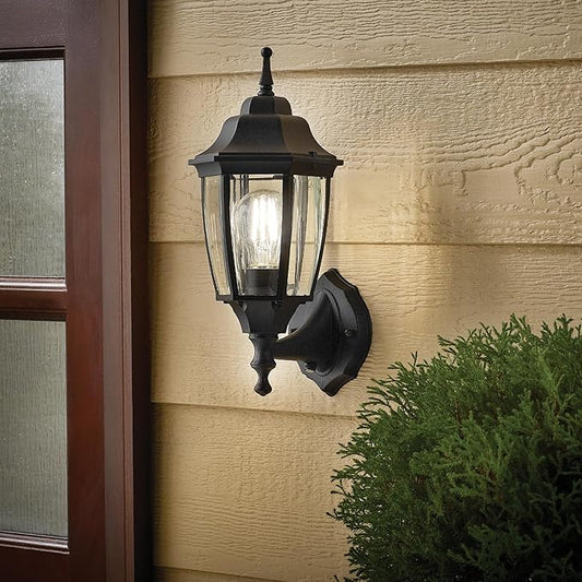 Die-Cast Aluminum & Glass Dusk to Dawn Photocell-Controlled Outdoor Wall Light, IP65 Waterproof Outdoor Light Fixture, E26 Base (60W Max) Porch Light, ETL, UL, CSA Qualified, Black