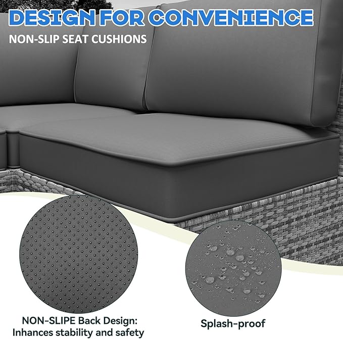 Outdoor Replacement Cushions for Patio Furniture,Water-Resistant Sofa Cushion for Rattan Wicker Sectional Patio Conversation Sets,14-Piece Outdoor Couch Cushion, Grey