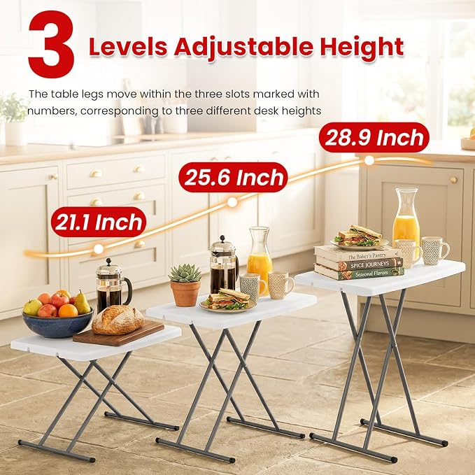 PayLessHere | 30 Inch Folding Table | Foldable Tray Table | Waterproof & Foldable Table Design | Small Desk Adjustable Height | White | for Events, Camping, Indoor & Outdoor Use