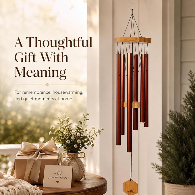 Copper Red Wind Chimes for Outside, 29 Inch Hand Tuned G Major Pentatonic Wind Chime, Memorial Sympathy Gift for Loss of Loved One, Deep Tone Aluminum Bamboo Garden Patio Porch Decor