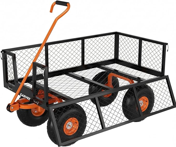 Garvee Steel Garden Cart, 900 LBS Capacity Utility Outdoor Wagon, Heavy Duty Mesh Garden Metal Wagon with Removable Sides and 10" Tires for Yard, Lawn, Garden