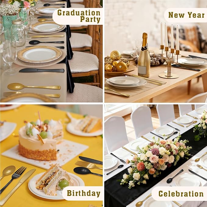 50 Pcs Black and Gold Plastic Forks Disposable Silverware Heavy Duty Black and Gold Plastic Cutlery Set for Graduation Party, Birthday, Retirement