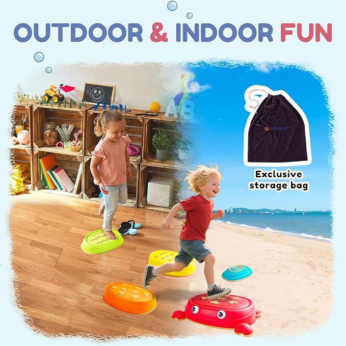 makarci Balance Stepping Stones for Kids, Non-Slip Toddlers Sensory Toys Outdoor or Indoor Play, Promoting Motor Skills and Confidence, Coordination Toys for Children Age 3 4 5 6 7+（Crab）