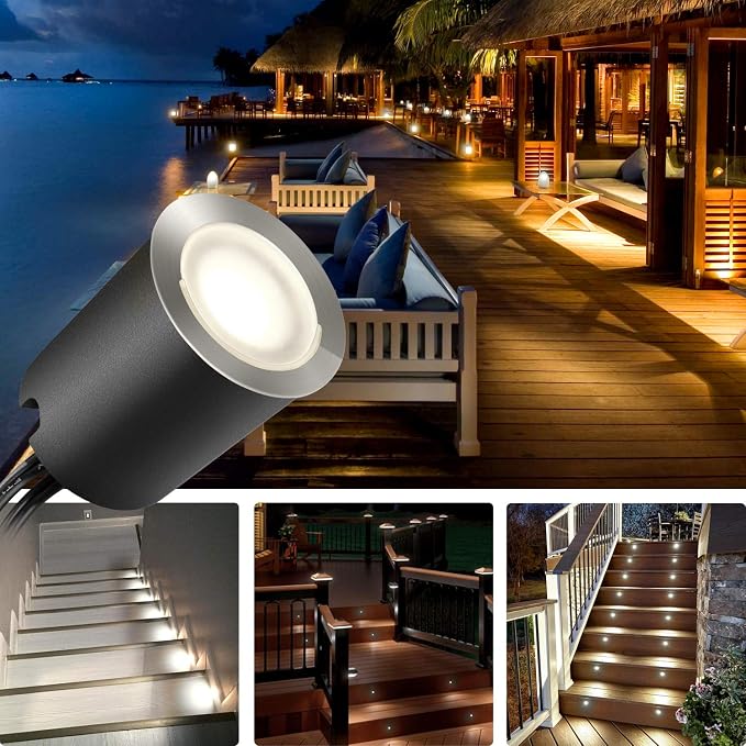 SMY Lighting Recessed LED Deck Light Kits with Black Protecting Shell φ32mm, Outdoor Landscape Lighting IP67 Waterproof,12V Low Voltage for Garden,Yard Steps,Stair,Patio,Floor,Kitchen Decoration