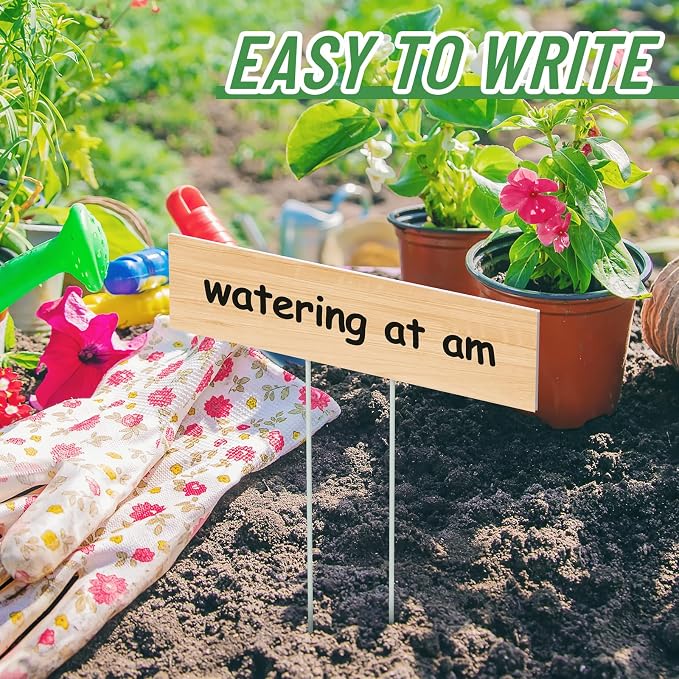 Vercraft 10 Set Jumbo Outdoor Plant Label Stakes Waterproof Nursery Garden Markers Plastic T Type Plant Tag Identification Stake with Marker Pen for Herb Vegetable Flowers, 12" High(Wood Color)