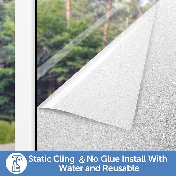 HIDBEA Frosted Window Privacy Film - Non Adhesive Static Cling Glass Stickers Sun UV Blocking Heat Control Door Covering Decals for Home Office, 45.3 x 78.7 Inch