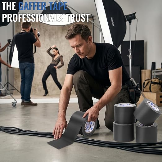 New Upgrade Gaffer Tape Bulk 4 Pack, 11 Mil Industrial Grade Gaffer Tape, 4’’ x 30 Yards, Strong Adhesion, Easily Remove No Residue, Professional Matte Finish No Reflection, Black Cloth Tape for Stage