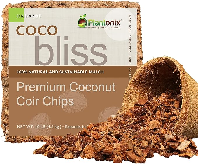 Coco Coir (10lbs) + Coco Chips for Plants (10lbs) - Organic Coco Coir Brick & Coco Coir Chips - Coconut Bricks for Plants - Bulk Coco Husk & Coconut Mulch Bundle - Garden Soil & Potting Soil Mix