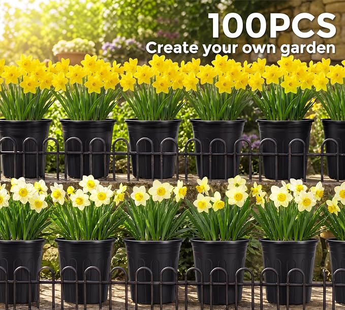 GroTheory 100 Pack 1 Gallon Nursery Pots, 6.7 Inch Plastic Pots for Plants, Plastic Flower Pots, Plant Pot, Seedling Pots for Potting, Seed, Succulent, Planting Pots with Plant Labels