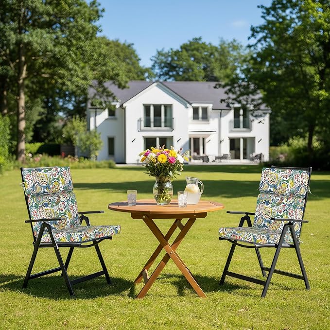 DYTXIII Outdoor High Back Chair Cushions Set of 2, 44"x22" Water Repellent Patio Seat Cushions with Elastic Sponge, All Weather Chair Pads for Rocking, Dining, Patio Furniture - Paisley Paradise