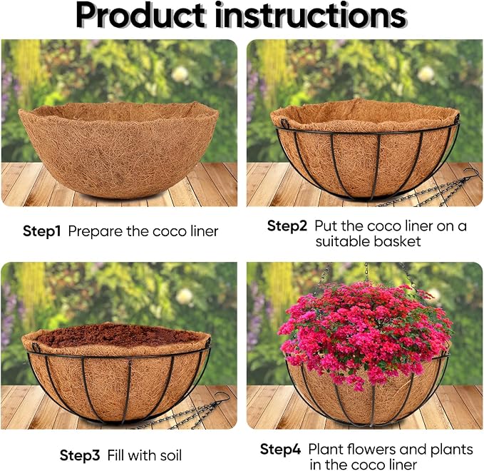 HKZ Hanging Basket Planter Plants Outdoor - 2 Pack 14 Inch Metal Hanging Planter with Coco Liners, Hanging Flower Pots with Chain Hook for Indoor Outdoor Garden Porch Decoration