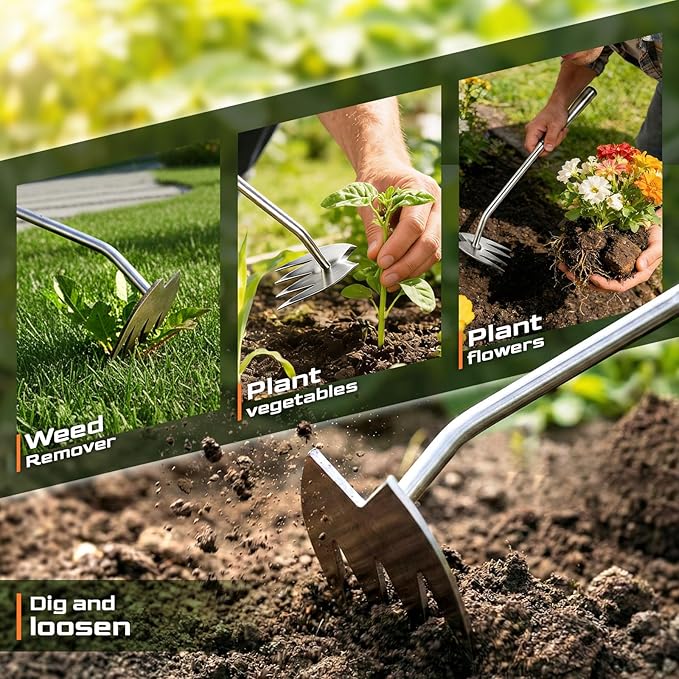 LOOHOI Garden Hand Weeder Tool, Heavy-Duty Stainless Steel Weeding Tool for Deep Root Removal, Portable Garden Weed Removal Tool for Lawn, Flower Beds & Yard