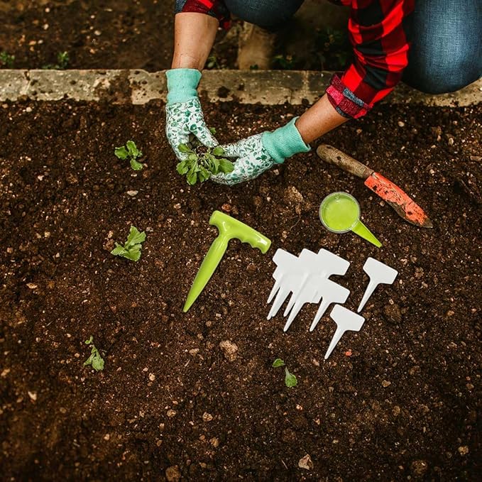 Garden Hand Planter Seeder Tool Sets，Adjustable Hand Hold Sowing Seeds Dispenser with Plant Labels Widger Hole Puncher for Planting,Transplanting Seedling