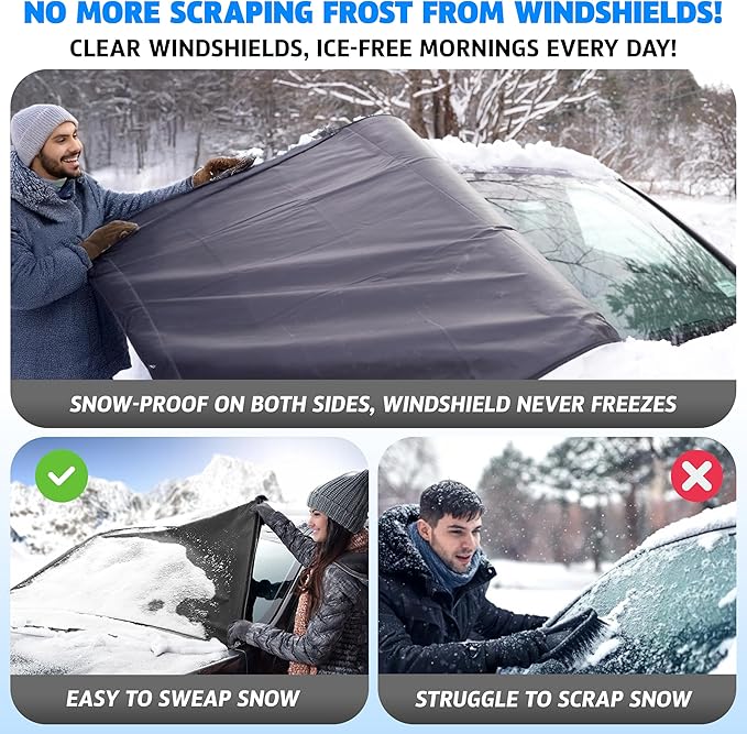 Autovir Windshield Cover for Ice and Snow | Oxford Fabric Windshield Cover for SUV, Sedan, Coupe & Hatchback | Protection from Snow, Ice & Frost | Winter Car Accessories