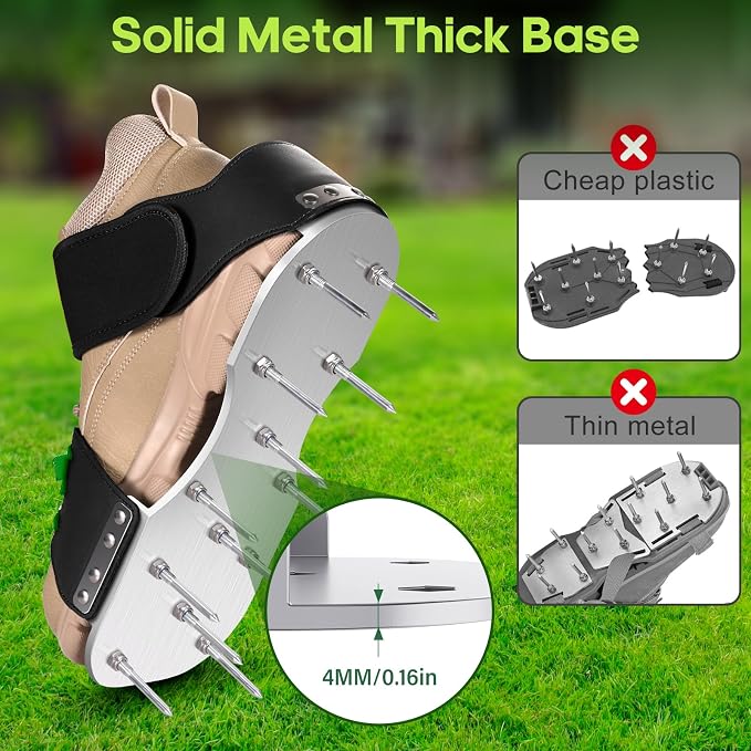 Aerator Shoes, Lawn Aerator Shoes for Grass with 3MM Metal Bottom, Aeration Shoes for Lawn with Adaptable Straps, Pre-Assembled Aerating Shoes for Lawn with Bend-Resistant Spikes, Green