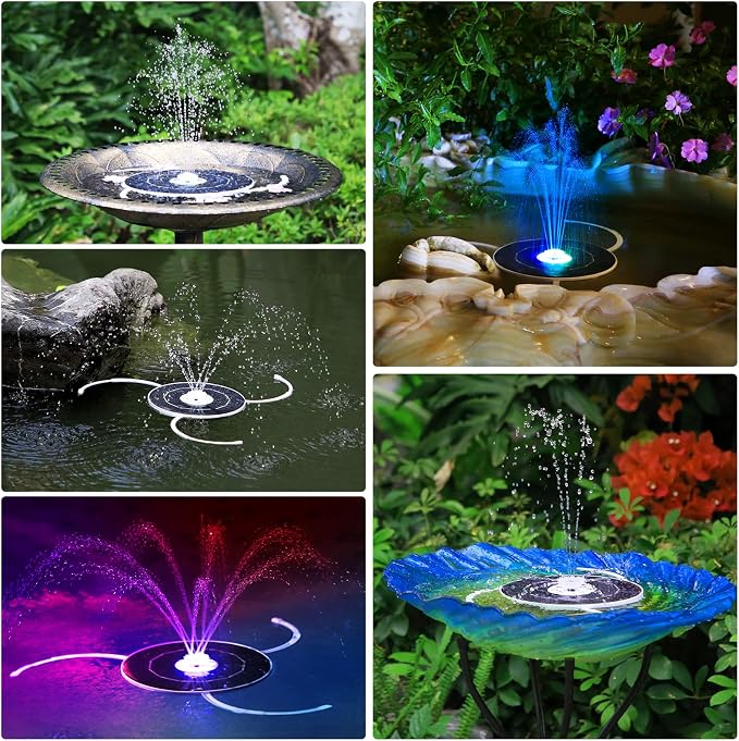 AISITIN Solar Fountain with Lights, 3.5W Solar Water Fountain with 1500mAh Battery Backup & 6 Nozzles, LED Solar Water Pump for Bird Bath, Outdoor, Pond, Pool, Fish Tank & Garden