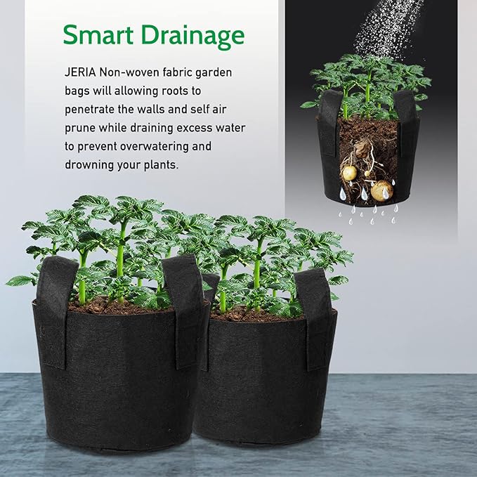 JERIA 24-Pack 5 Gallon Nonwoven Grow Bags, Plant Grow Bags，Heavy Duty Aeration Fabric Pots with Durable Handles, Come with 24 Pcs Plant Labels