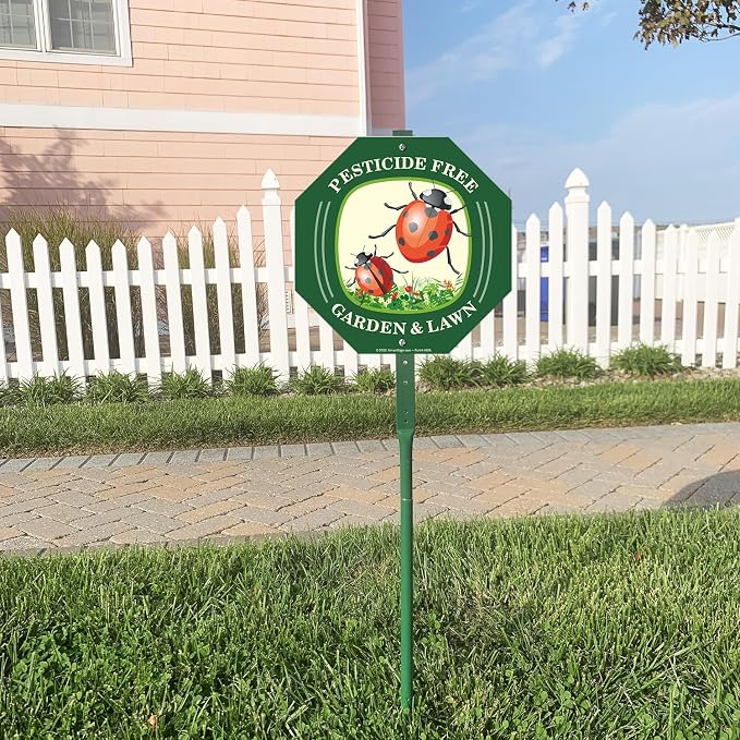 SmartSign 10 x 10 inch Pesticide Free Garden And Lawn Sign & Stake Kit, 40 mil Laminated Rustproof Aluminum, 3 foot Stake, Set of 1, For Yard