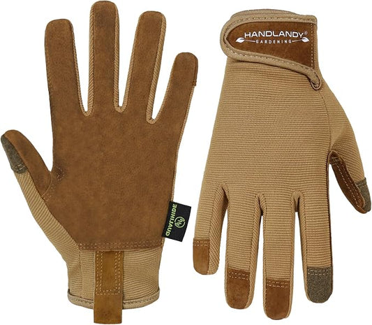HANDLANDY Gardening Gloves for Women, Breathable Ladies Leather Garden Yard Gloves Best Gift for Gardeners