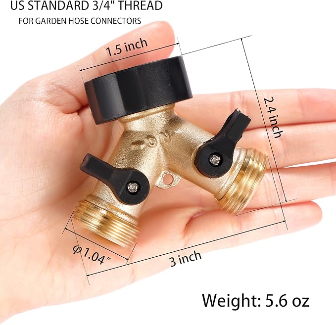 Garden Hose Splitter 2 Way Heavy Duty, Y Connector Brass Garden Hose Adapter, Hose Bib Splitter with 2 Extra Rubber Washers
