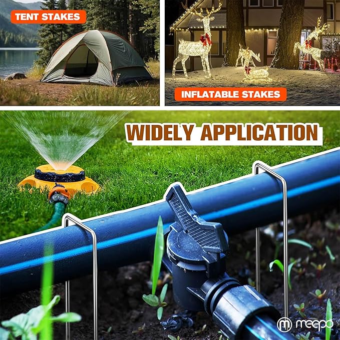 M MEEPO 20-Pack 6 Inch Heavy Duty Landscape Staples, Rust-Proof Galvanized Garden Stakes, 11 Gauge 5X Sharper U-Pins for Inflatables, Dog Fence, Tents, Weed Barrier, Outdoor Decor & Garden Repair