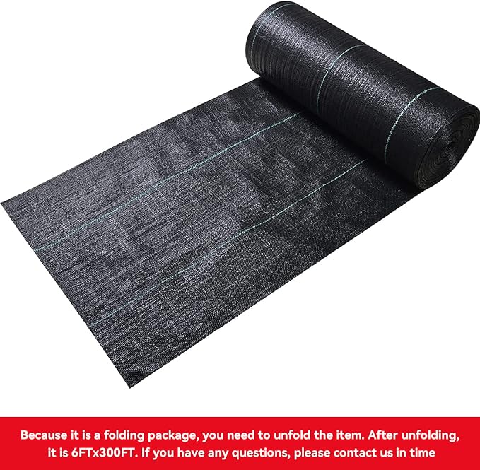 3.2oz-6ftx300ft Weed Barrier Landscape Fabric Heavy Duty, Weed Block Gardening Ground Cover Mat, Weed Control Garden Cloth, Woven Geotextile Fabric for Underlayment, Commercial Driveway Fabric