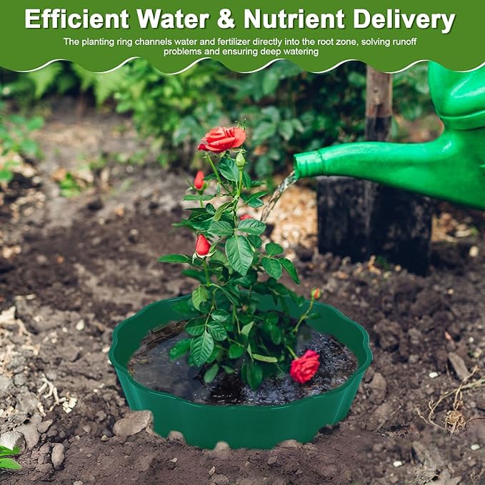 6 Pack Round Planting Grow Rings,10" Planting Protective Round Edging, Plant Support Rings to Protects Plants, Deep Watering Plant Collars for Vegetables Herbs Flowers (Green)