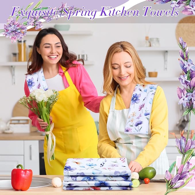 Oudain 6 Pcs Lavender Summer Kitchen Towel Set Decor Purple Floral Hand Dish Towels Decorative 18x24 Inch Wildflower Butterfly Tea Cloths for Housewife Gift Summer Holiday Bathroom Kitchen Accessories