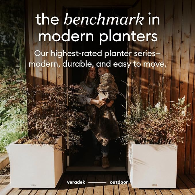 Veradek Block Series Cube Plastic Planter - Large Square Planter for Indoor or Outdoor Patio/Garden | Durable All-Weather Use with Drainage Holes | Modern Décor for Tall Plants, Trees, Flowers