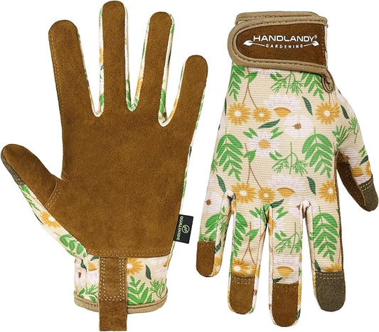 HANDLANDY Gardening Gloves for Women, Breathable Ladies Leather Garden Yard Gloves Best Gift for Gardeners
