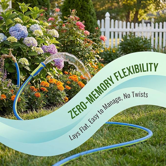 PremiumPro 25FT 5/8" Heavy Duty Reinforced Garden Hose, Large Flow,600 PSI Burst Pressure, Four Layer Hybrid Polymer Anti Kink with 360 Swivel Brass Connectors and handle for yard,washing & irrigation