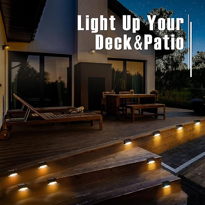 PATIOWIN Solar Deck Lights Outdoor, Solar Step Lights Waterproof Led Lights for Outdoor Stairs, Step, Fence, Patio,Yard,Porch and Balcony(12 Pack,Warm White)