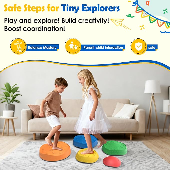 Stepping Stones for Kids - 5 Pack Non-Slip Balance Stepping Stones, Sensory Outdoor Toys for Toddlers Age 3-6, Garden Play Equipment for Promoting Toddler's Balance & Coordination Skills