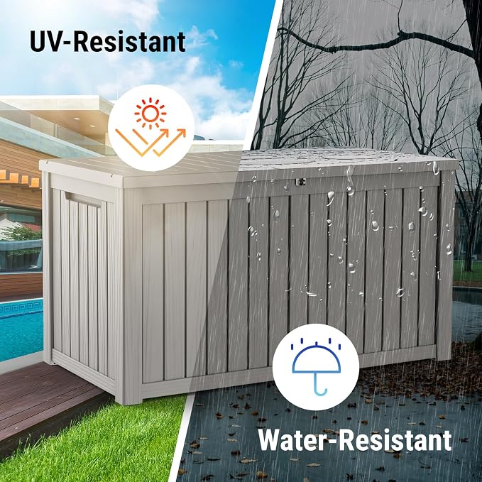 Mars Villa 180 Gallon Outdoor Storage Box, Large Waterproof Resin Deck Box for Patio Furniture Cushions, Pool Supplies, Gardening Tools, Lockable, Weatherproof and UV Resistant, Grey