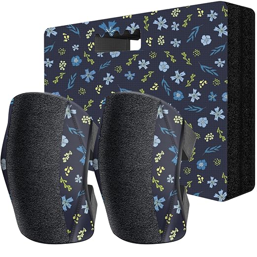 Garden Kneeling Pad and Knee Pads for Women, Lightweight Waterproof KneePads for Gardening, Anti Slip Leather Foam Padding Knee Protector for Flooring and Carpet Cleaning, House work, Gardening Maintain, Blue Flower