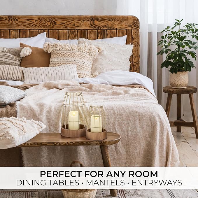 Rustic Farmhouse Lantern Decor Set of 2 - Stylish Decorative Lanterns for Your Living Room, Patio & Porch or Kitchen Dining Table - Modern Indoor/Outdoor Coffee Table Decor for Your Entire Home