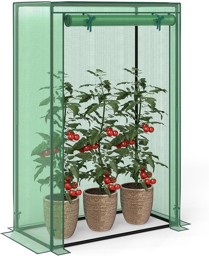 Giantex Portable Mini Greenhouse, Heavy Duty PE Cover, Elector-Coating Metal Frame, Waterproof Sun-Protective Tomato Green House with Roll-Up Zippered Door, Indoor Outdoor Green, 39" x 20" x 59"