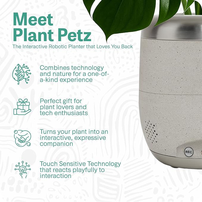Smart Robotic Planter for 4” Potted Plants- Speckled Sand | Interactive Moving & Dancing Flowerpot with Bluetooth Speaker | Touch Responsive for Real Indoor Plants | Custom Voice Record