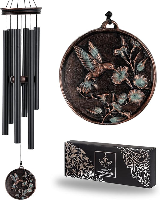 Vanquer Vintage Wind Chimes for Outside Deep Tone - 34'' Wind Chimes Outdoor Clearance, Windchimes Outdoors, Memorial Wind Chimes, Sympathy Gift, Patio, Home Décor, Vintage Black (34" Hummingbird - A)