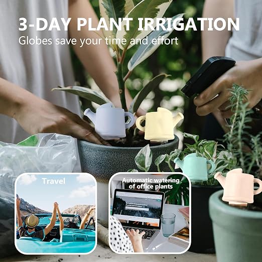 Joyeee 4 Pack Terracotta Watering Can Shape Spikes, Automatic Drip Irrigation Devices for Indoor Outdoor Potted Plants, Self Watering Spikes for Vacations with 100ml Capacity, 4 Mixed Colors