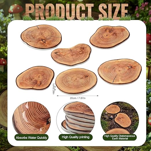 Dunzy 6 Pack Natural Wood Stump Stepping Stones, Diatom Mud Rustic Tree Trunk Stepping Stones Decorations for Garden Pathway, Yard Decor, Outdoor Walkway, Wedding Party Ground Decoration, 8 Inch